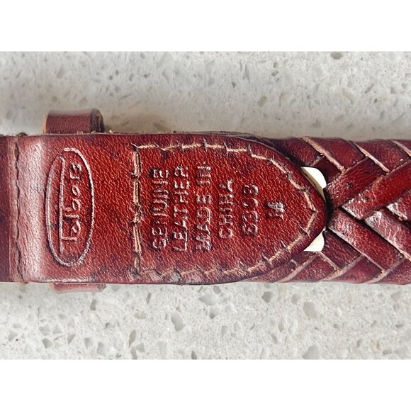 Talbots Womens Braided Leather Belt Brown 0.75" x 37”  Buckle 1.75” - Picture 3 of 10